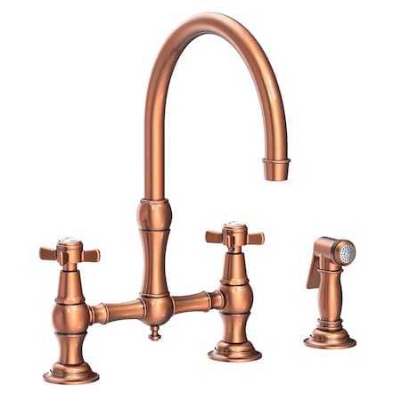 Newport Brass Kitchen Bridge Faucet With Side Spray in Antique Copper 9456-08A